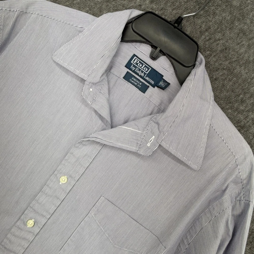 Polo Ralph Lauren Andrew Classic Fit Mens L Blue Stripe Cotton Button Up Shirt
